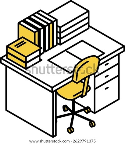 Simple and cute isometric line art illustration of a study desk lined with books, Vector Illustration