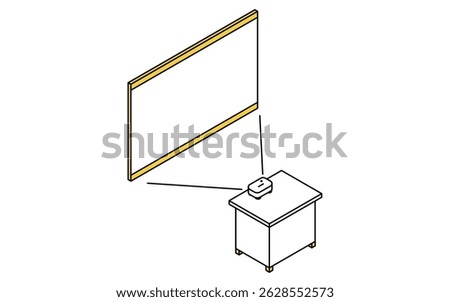 Simple and cute isometric line arts of the projector and large screen in the audiovisual room, Vector Illustration