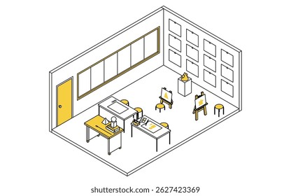 Einfache und niedliche isometrische Linien Zeichnung Illustration eines Schule Kunstraum Unterricht geometrische Zeichnung, Vektorgrafik