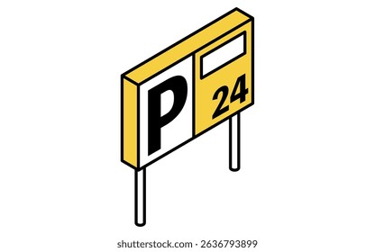 Simple and cute isometric line drawing icons for ride icons and parking signs, Vector Illustration
