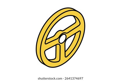 Simple and cute isometric line icon of steering wheel for car control and maintenance illustration, Vector Illustration