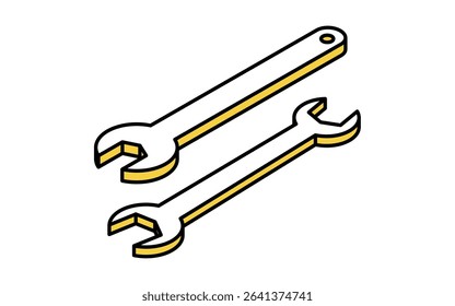 Simple and cute isometric line icon of spanner wrench for automotive maintenance and repair tools illustration, Vector Illustration