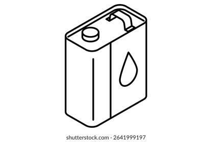 Simple and cute isometric line icon of engine oil in a metal can for automotive maintenance illustration, black and white, Vector Illustration