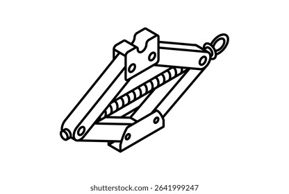 Simple and cute isometric line icon of scissor jack for car tire change and maintenance illustration, black and white, Vector Illustration