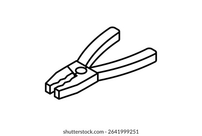 Simple and cute isometric line icon of pliers tool for car maintenance and repair illustration, black and white, Vector Illustration