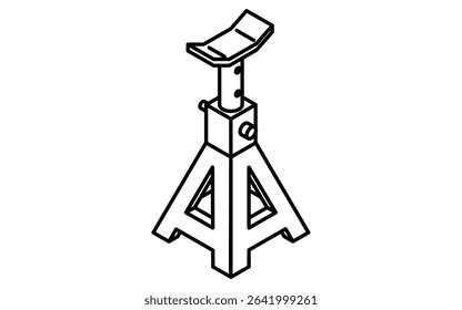 Simple and cute isometric line icon of jack stand for car maintenance safety equipment illustration, black and white, Vector Illustration