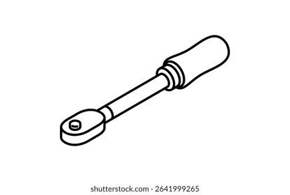 Simple and cute isometric line icon of torque wrench for car maintenance, repair tools and mechanical equipment illustration, black and white, Vector Illustration