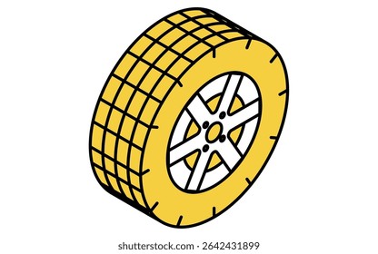 Icono de línea isométrica simple y lindo de neumático para la ilustración del mantenimiento del vehículo y del coche, Ilustración vectorial