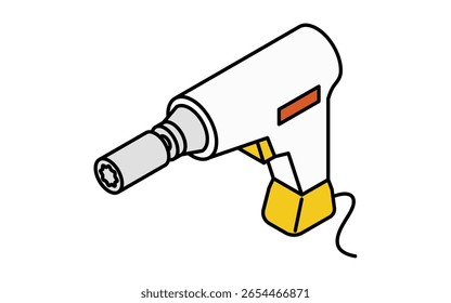 Simple and cute isometric line icon of impact wrench for car maintenance and mechanic tool illustration, Vector Illustration