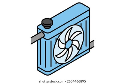 Icono de línea isométrica simple y lindo del radiador para la ilustración del mantenimiento del sistema de refrigeración del coche, Ilustración vectorial