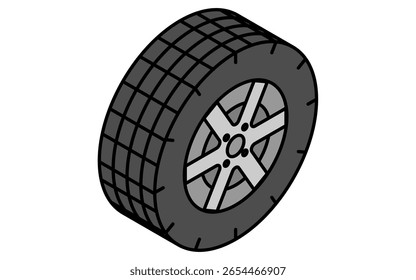 Simple and cute isometric line icon of tire for vehicle and car maintenance illustration, Vector Illustration
