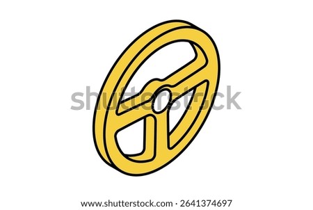 Simple and cute isometric line icon of steering wheel for car control and maintenance illustration, Vector Illustration