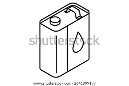 Simple and cute isometric line icon of engine oil in a metal can for automotive maintenance illustration, black and white, Vector Illustration