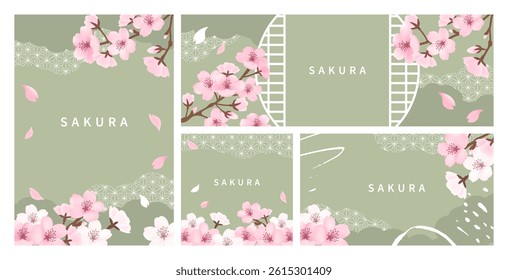 Simple and cute Japanese pattern cherry blossom background set