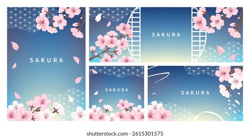 Simple and cute Japanese pattern cherry blossom background set