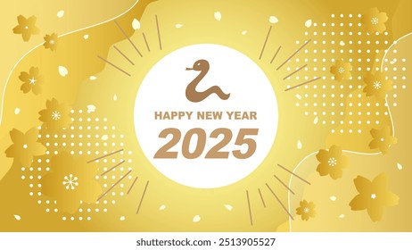 Simple and cute Japanese pattern and snake, 2025 Year of the Snake. Vector icon illustration greeting card material set