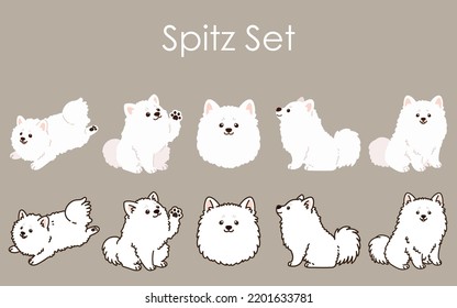 Simple And Cute Japanese Spitz Dog Illustrations Set