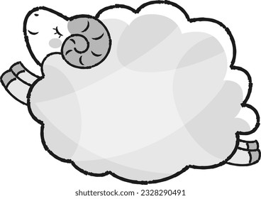 Simple and cute jumping fluffy sheep (sideways) black and white