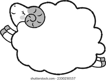 Simple and cute jumping fluffy sheep (sideways) black and white