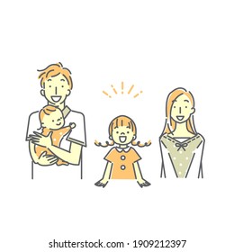 simple and cute line art illustration, family