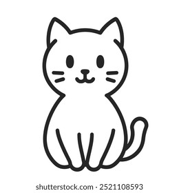 A simple, cute line drawing of a cat sitting with a friendly expression.