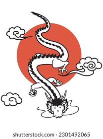 Simple and cute line drawing illustration of dragon (New Year's card design element)