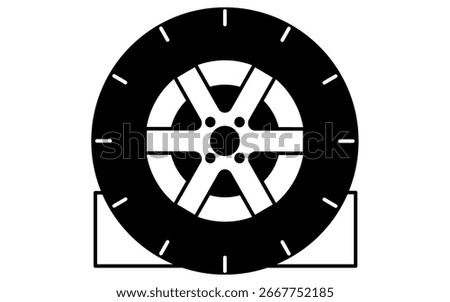 Simple and cute line icon of tire with wheel chock for vehicle safety and maintenance illustration, Vector Illustration