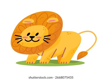 León lindo simple sobre fondo blanco. Ilustración vectorial dibujada a mano para niños
