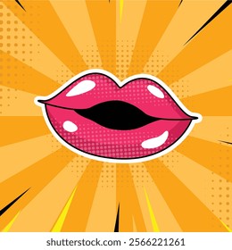 Simple cute lip pop art comic icon illustration