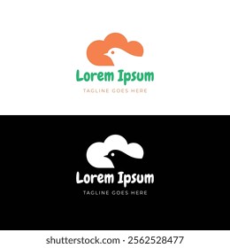 Simple Cute Little Cloud Robin Canary Sparrow Bird Icon Symbol Logo Design Vector