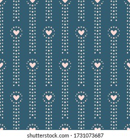 Simple cute lovely heart Dot line Seamless Pattern Background Wallpaper. Combination colors of blue and pink. Pattern for Paper, Wrapping, Fabric, Textile, and more.