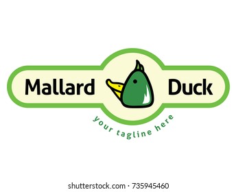 Simple Cute Mallard Duck Flat Icon Logo