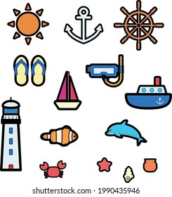 Simple And Cute Marine Illustration Set