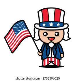 Simple and Cute mascot of fourth of July design illustration