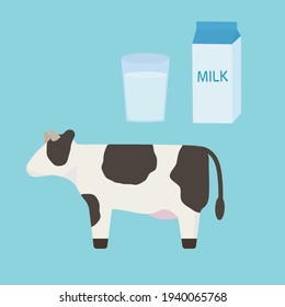 Simple And Cute Milk Cow And Milk Illustration Set