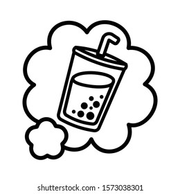 Simple cute milk tea in a speech bubble outline cartoon vector menu illustration logo icon