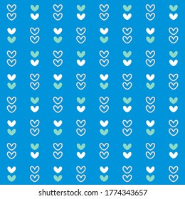Simple Cute Mini Love Line Vertical Decorative Seamless Pattern Background Wallpaper. Combination colors of white, blue, gray, and mint. Pattern for Textile, fabric, paper, print, interior, decor, etc