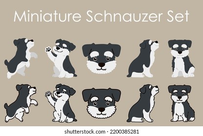 Simple and cute Miniature Schnauzer illustrations set