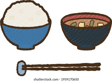 simple and cute miso soup set meal illustration