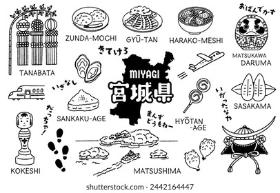 Simple and cute Miyagi Prefecture-related illustration set (monochrome)

The Japanese characters mean "Miyagi Prefecture, good evening, welcome, nice, thank you very much, yes, very much."