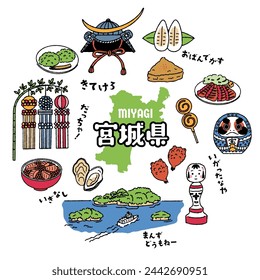 Simple and cute Miyagi Prefecture-related illustration set (colorful)

The Japanese characters mean "Miyagi Prefecture, good evening, welcome, nice, thank you very much, yes, very much."