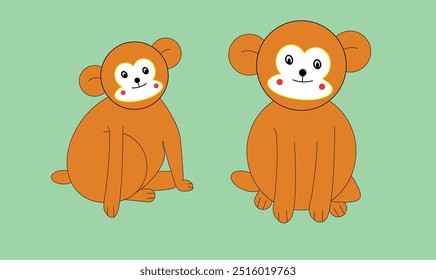 simple and cute monkey design with two sitting style.cartoon monkey design.