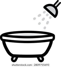 Simple and cute monochrome bathtub and shower icon vector illustration on a white background.