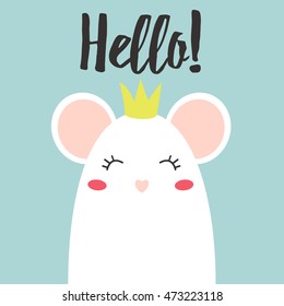 Simple cute mouse illustration. Childish card or poster. Vector isolated on background.