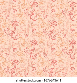 Simple cute naive leaves seamless pattern for background, wrap, fabric, textile, wrap, surface, web and print design. Vintage vibes foliage fabric repeatable motif