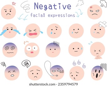 Simple and cute negative facial expression icon set. Colored flat design illustration.