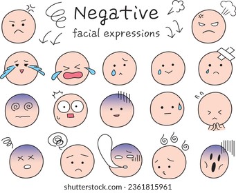 Simple and cute negative facial expression icon set. Color pictogram style illustration.