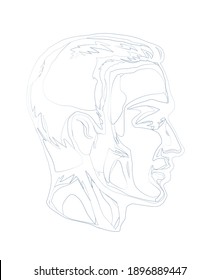 Simple cute old handsome model avatar template on light paper text space backdrop. Freehand outline black ink pen hand drawn pictogram emblem concept design. Retro art doodle line print. Close up view