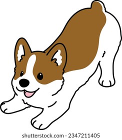 Simple and cute outlined illustration of Corgi being playful