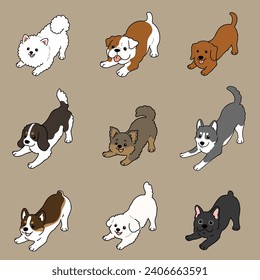 Simple and cute outlined illustration of dogs being playful